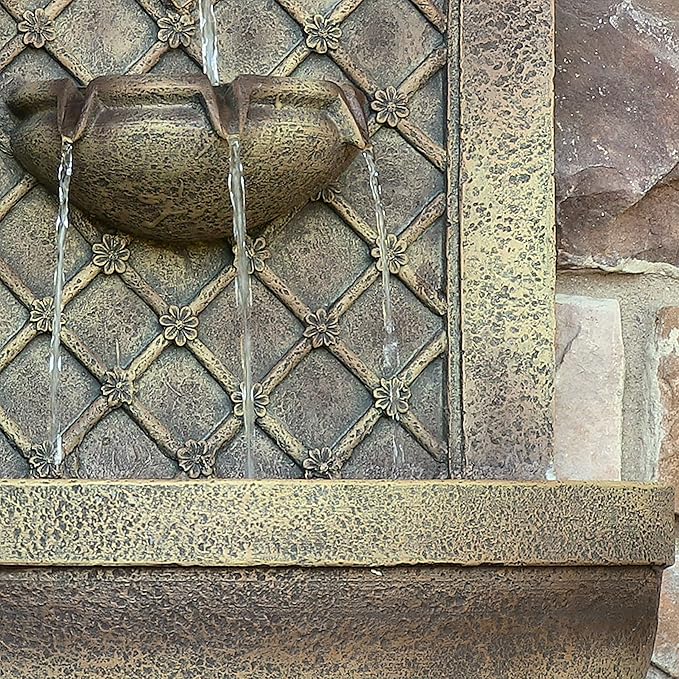 Sunnydaze Rosette 31" Outdoor Wall Water Fountain with Pump - Florentine Stone - Electric