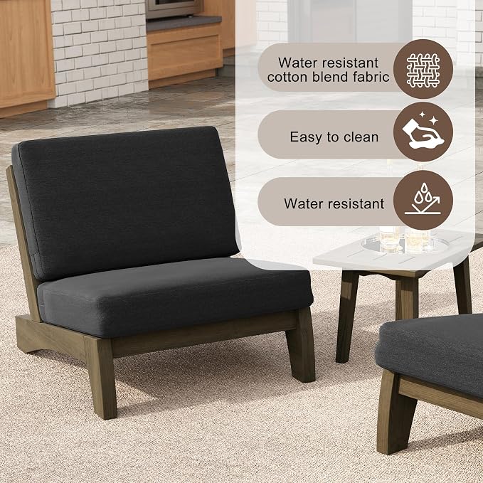4 Pieces Patio Furniture Sets, All-Weather Outdoor Wood Bistro Set Patio Conversation Coffee Table Chiars and Patio Loveseat for Balcony, Backyard