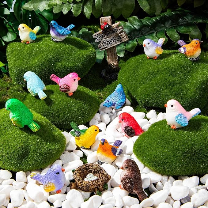 36PCS Miniature Cute Bird Decorative Figurines 11 Styles Mini Resin Birds | Micro Landscape Home Meetings Decoration, Cake Topper