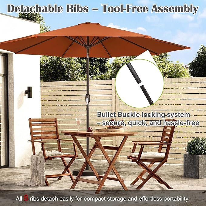 Blissun 10FT Outdoor Patio Umbrella, Outdoor Table Umbrella, Yard Umbrella, Market Umbrella with 8 Sturdy Ribs, Push Button Tilt and Crank