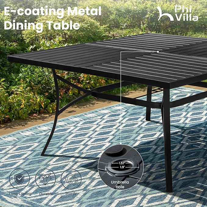 PHI VILLA 9 Pcs Patio Dining Set with Large Square Metal Dining Table & 8 High Back Padded Outdoor Swivel Dining Chairs, Outside Table Chair Furniture Dining Set for 8 Person