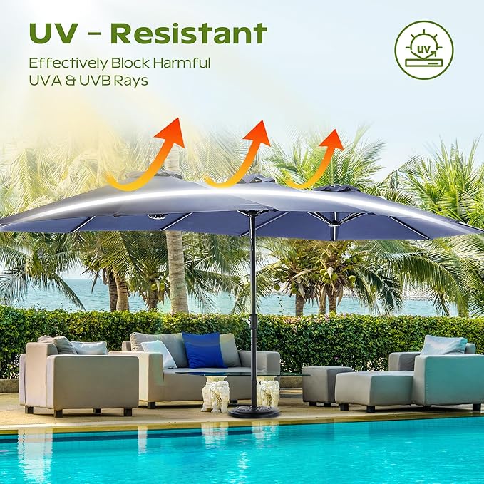 15ft Umbrella Outdoor Patio - Double-Sided Large Market Rectangle Umbrellas with Crank Handle for Patio Garden Yard Pool (No Base)