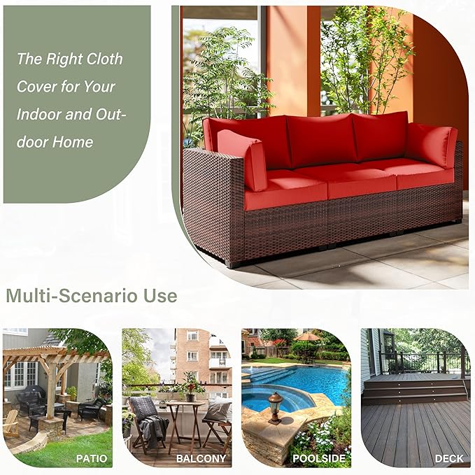 8 pcs Outdoor Cushion Slipcovers Outdoor Patio Cushions Covers Replacement Waterproof with Zipper w/3 Seat Cushion Covers and 5 Backrest Pillow Covers, Covers Only