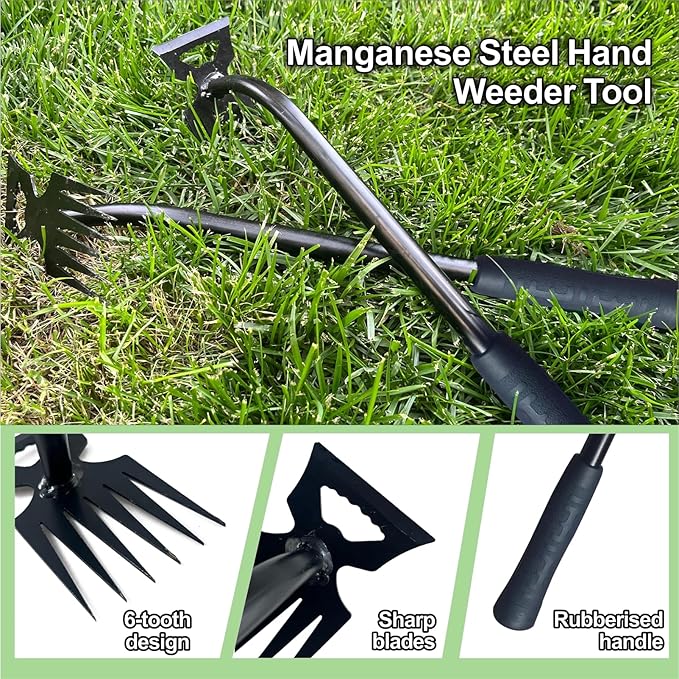 Weed Puller Tool-2Pcs Gardening Hand Weeder Tools, 2026 New Weeding Artifact Uprooting Weeding Tool, Manganese Steel Weed Removal TooL, 6 Teethes Dual Purpose Manual Weed Pulling Tool for Yard Gardenl