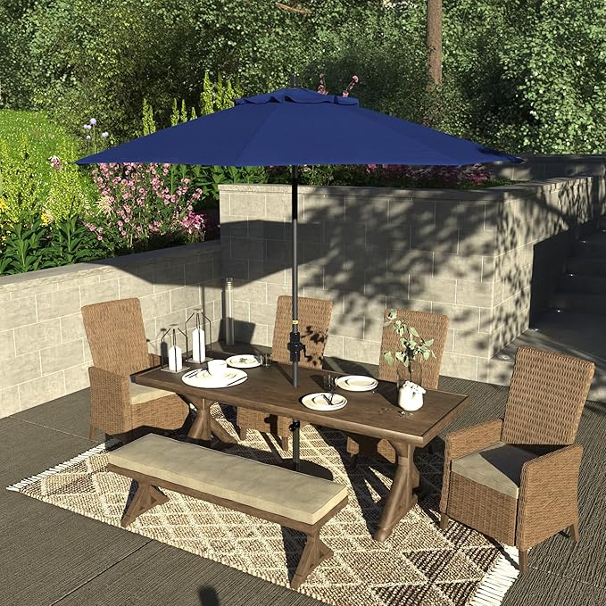 California Umbrella 9' Rd. Crank Lift, Collar Tilt, Aluminum Pole, Fiberglass Rib Patio Umbrella, Hammertone Grey Finish, Sunbrella True Blue