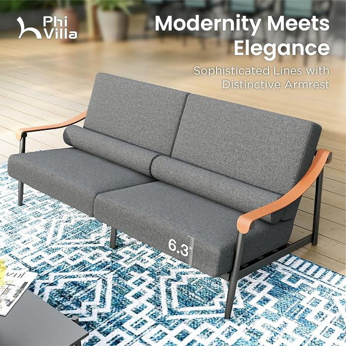 PHI VILLA Modern Outdoor Sofa with Extra Thick 6.3" Cushion,Deep & Wide Seat Patio Couch for Deck Front Porch Backyard