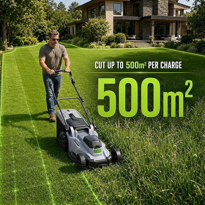 40V Cordless Lawn Mower, 17" Walk Behind Electric 4.0 Ah Battery Powered Lawnmower, with 50L Grass Bag, Brushless Motor, 6 Adjustable Cutting Heights, for Garden/Patio/Yark/Lawn - White