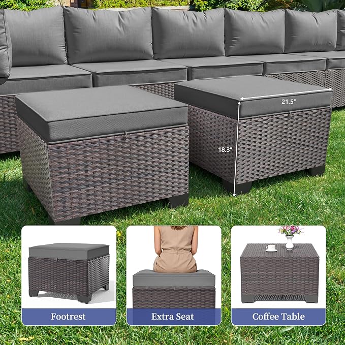 8 PCS Outdoor Patio Furniture Set,Outdoor Sectional Furniture All Weather PE Rattan Wicker Patio Conversation Set with 2 Ottomans and Coffee Table,Grey