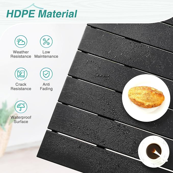 Square Outdoor Dining Tables for 4, HDPE Weather Resistant Patio Dining Table, 35" Outdoor Tables with 1.96" Umbrella Hole for Patio, Balcony, Backyard, Black