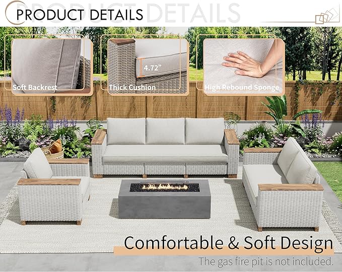 PaPaJet 4 Piece Outdoor Patio Furniture Set, Rattan Wicker Sofa Set, Patio Conversation Sets with Washable Cushions for Lawn Backyard Garden, Beige(63" x2)