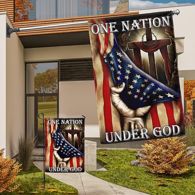 FLAGWIX Christian Patriot American Flags, One Nation Under God American Flag - 4th of July Decorations for Home, Outside, House Flag 30x40 - Double Sided, Heavy Duty Canvas, Decorative Outdoor Flags