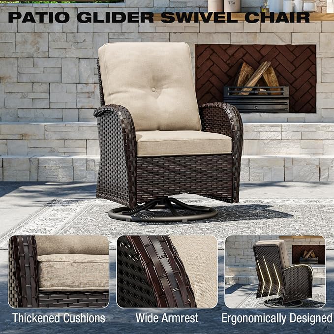 Joyside Wicker Patio Furniture Set, 9 Piece Outdoor Furniture Set with Thickened Cushions, High Back, Deep Seating, Wide Armrest, Outdoor Swivel Rocker Chairs for Porch, Deck