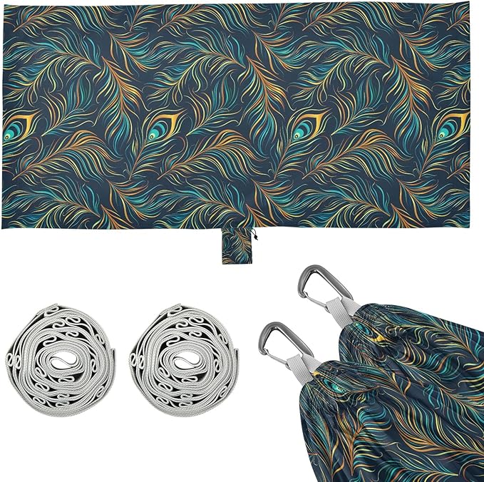 Camping Hammock Outdoor Hammocks for Outside Peacock Feathers Beach Trees Portable Lightweight with Pockets Tree Straps Indoor Small