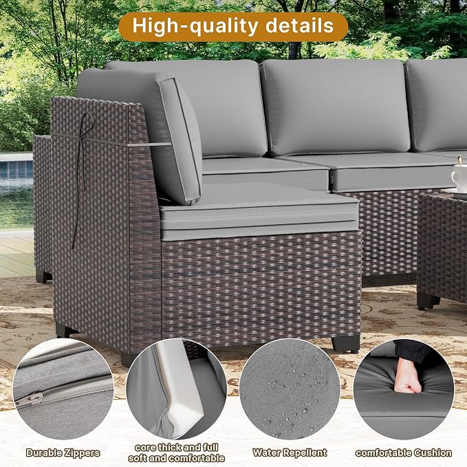 Gotland 10 Pieces Patio Furniture Set with 2 Swivel Rocking Chairs 1 Fire Pit Table, Patio Furniture in 4 Combinations with 1 Coffee Table Wide Armrests 29.5'' High Backrest, for Deck Garden Pool Gray