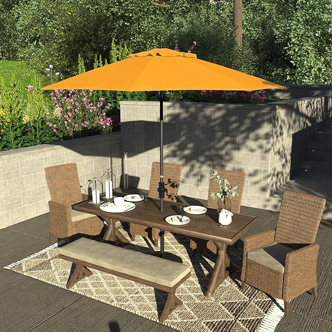 California Umbrella 9' Rd. Crank Lift, Collar Tilt, Aluminum Pole, Fiberglass Rib Patio Umbrella, Hammertone Grey Finish, Sunbrella Sunflower Yellow