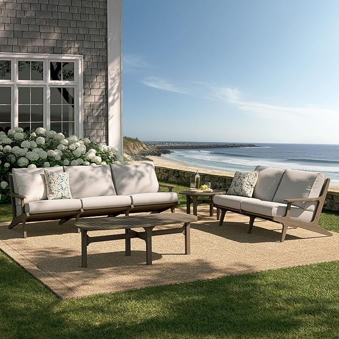 Modway Saratoga 4-Piece Outdoor Furniture Set in Pebble - Patio Conversation Set with Sofa, Loveseat, Side Table and Coffee Table