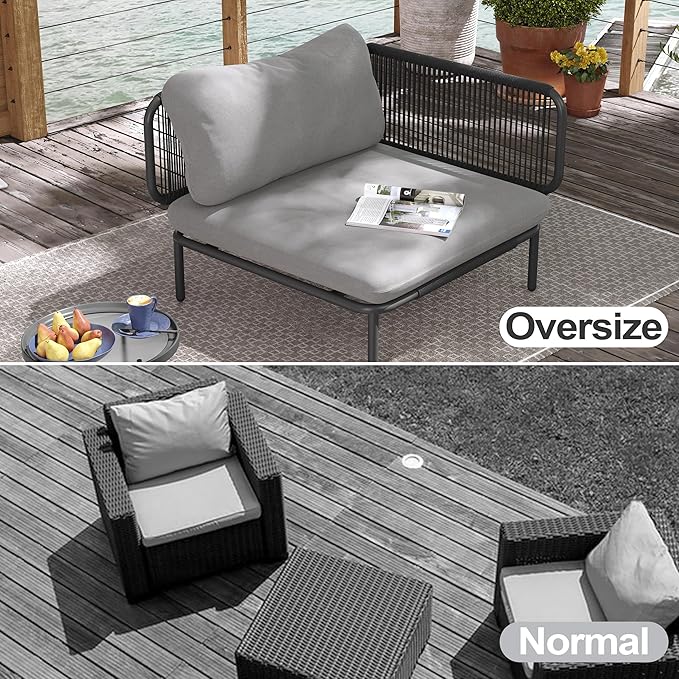 7PCS Patio Furniture Set, Oversized Outdoor Sectional Furniture with Metal Frame, 6-Seats Conversation Set with Height Adjustable Coffee Table for Outdoor