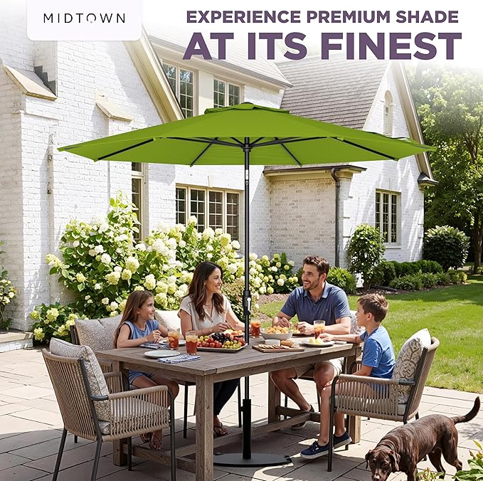 Midtown Umbrellas – The Swilt 10 Ft Patio Umbrellas with 360° Swivel & Tilt Mechanism, 8 Fiberglass Ribs & Terylast Polyester Fabric for Backyard, Deck, Pool & Cafes - Pear Canopy, Black Pole