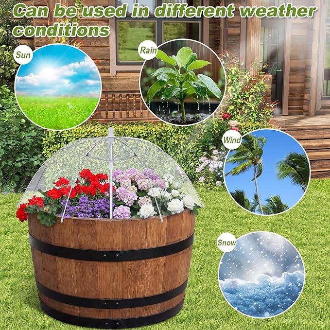 Abbylike 4 Pcs Plant Umbrella Transparent Garden Plant Umbrellas Adjustable Height Waterproof Portable Greenhouse Umbrella for Small Plants Potted Plants Garden Flower Beds (25 Inch,Clear)