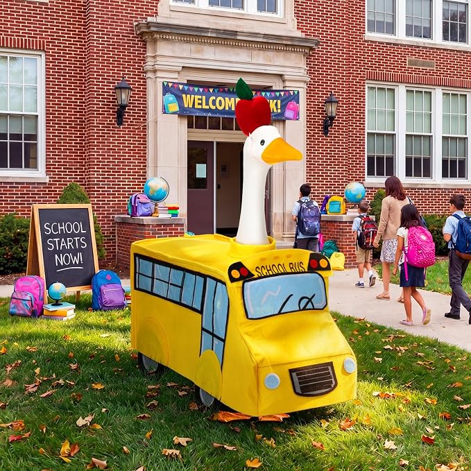 Abbylike Back to School Porch Goose Outfits 23" School Bus Goose Clothes | for Plastic Cement Statue School Classroom Goose Costume Outdoor Garden Yard Patio Art Decor Pathway Decoration