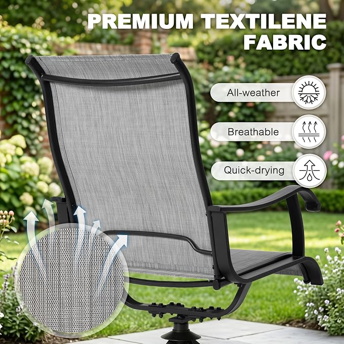 Nuu Garden 7-Piece Outdoor Dining Set, Large Metal Patio Dining Table with Umbrella Hole, Textilene Swivel Patio Chairs, Powder-Coated Patio Dining Set for Garden, Poolside, Deck, Black and Light Gray