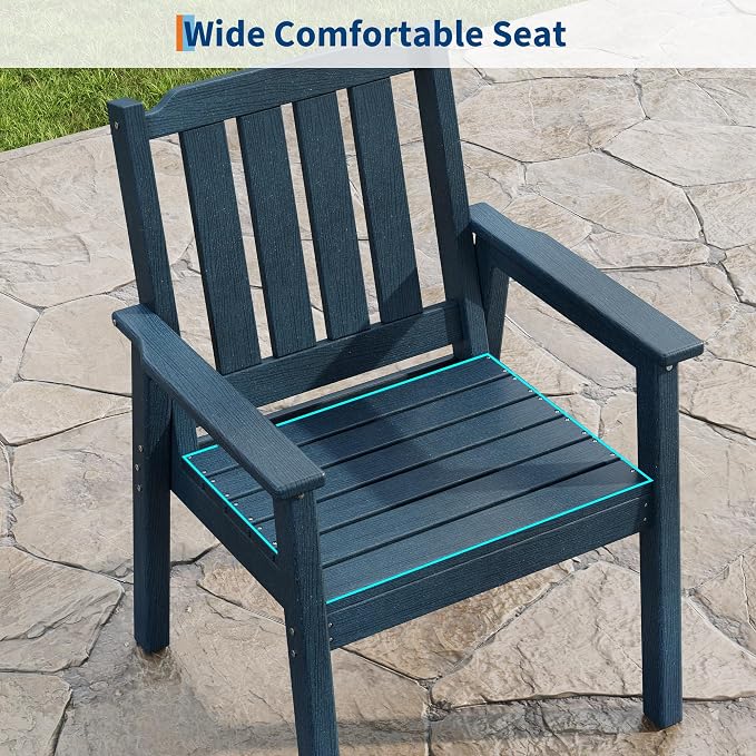 Garvee Outdoor Patio Dining Chairs Set of 2, Outdoor HDPE Garden Dining Chairs, Sturdy Frame, Waterproof, All-Weather for Backyard, Poolside, Porch, Deck, Navy Blue