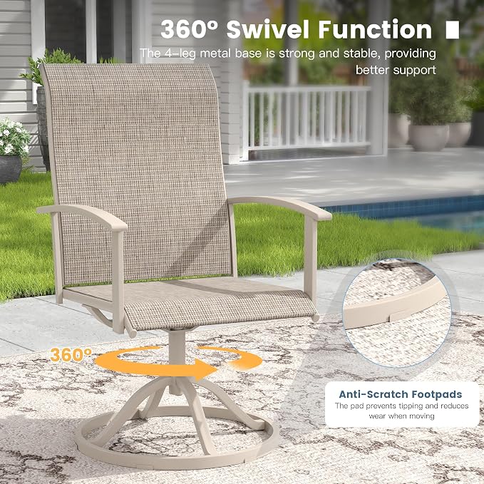 DIFY 7 Pieces Outdoor Dining Set for 6, 50" Round Metal Table with Umbrella Hole and Textilene Swivel Patio Chairs, Patio Table and Chairs Set for Garden, Backyard, Poolside, Sandshell