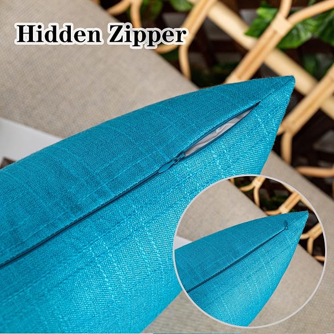 Kevin Textile Outdoor Waterproof 22”x22” Pillow Covers 2 Pack, Peacock Blue | Water Resistant, Soft Faux Linen-cotton Yarn-dyed Woven Texture Throw Pillow Covers for Tent Patio Garden Couch Sofa