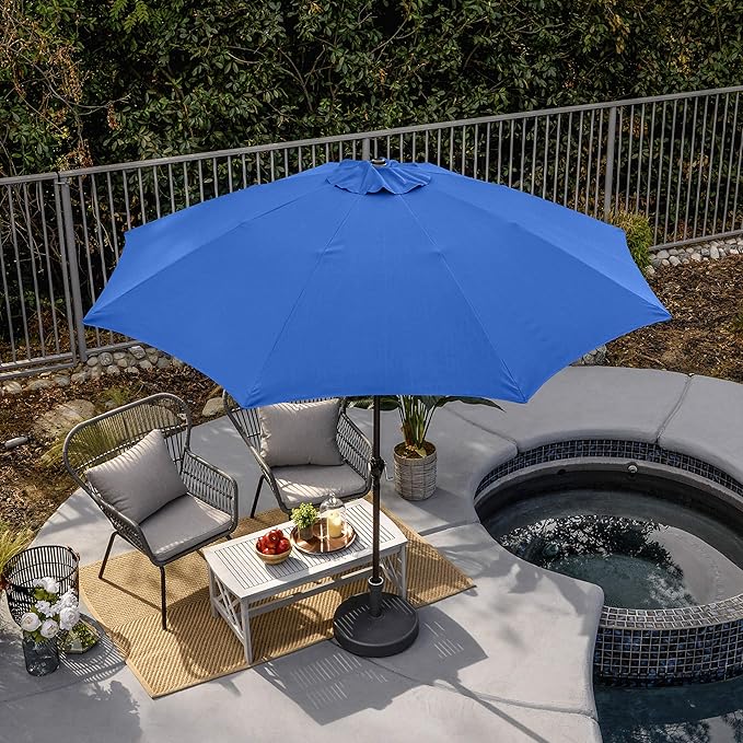 Sunline 9 ft Patio Umbrella with Crank & Push Button Tilt, Outdoor Market Umbrella with UV Protection & Wind Vent and Fiberglass Ribs, Metal Frame for Deck, Pool & Table, Pacific Blue