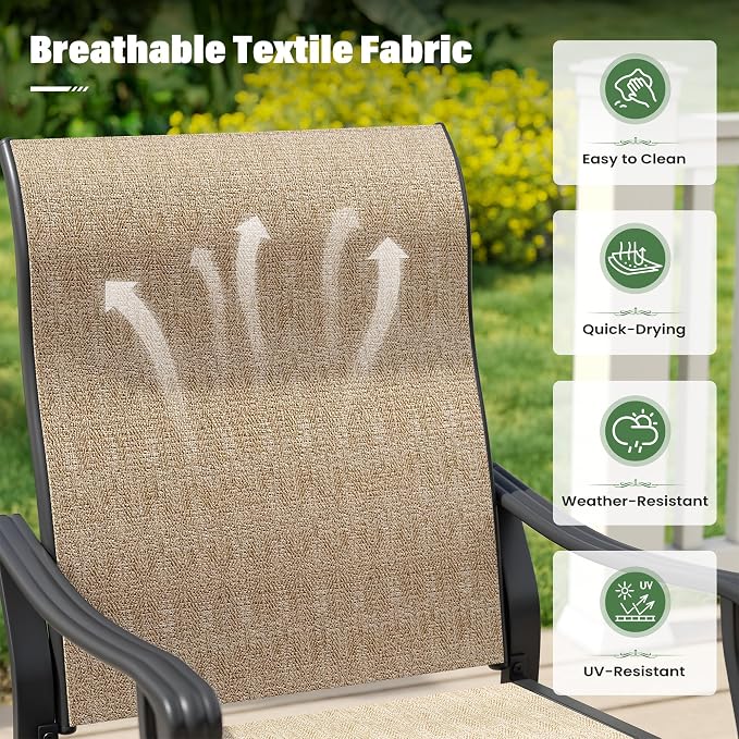 UDPATIO 7 Piece Patio Dining Set for 6, Patio Outdoor Table and Chairs, 59"×38" Black Table with Umbrella Hole, Brown Patio Chairs, Patio Table with Chairs, Outdoor Dining Set for Backyard, Deck