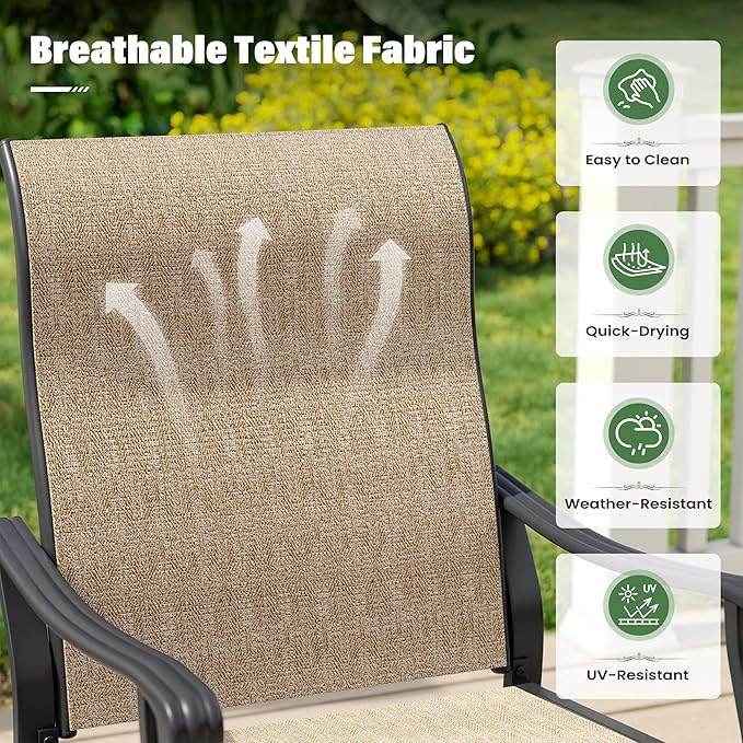 UDPATIO 5 Piece Patio Outdoor Table and Chairs, Patio Dining Set for 4,39" Black Round Table with Umbrella Hole, Brown Patio Chairs, Patio Table with Chairs Outdoor Dining Set for Backyard, Deck