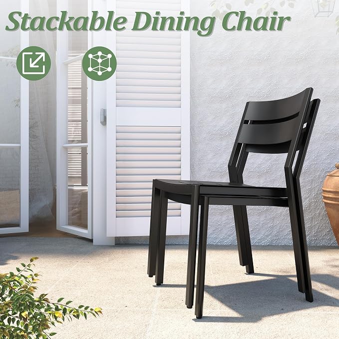 Pellebant 7-Piece Aluminum Outdoor Dining Set for 6, Stackable Contoured Seat Chairs with 17.3" Depth, Expandable Patio Table – Weather-Resistant Furniture for Deck, Porch & Backyard
