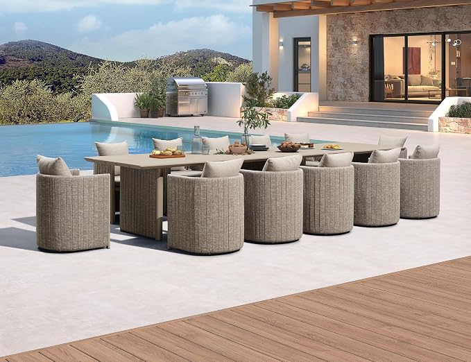 PURPLE LEAF 157-Inch Aluminum Patio Dining Set for Grand Party Hosts, 13-Piece Outdoor Dining Table and Chairs with Sun-Resistant Olefin Cushions for Backyard Dinner Parties and Poolside Hosting Beige