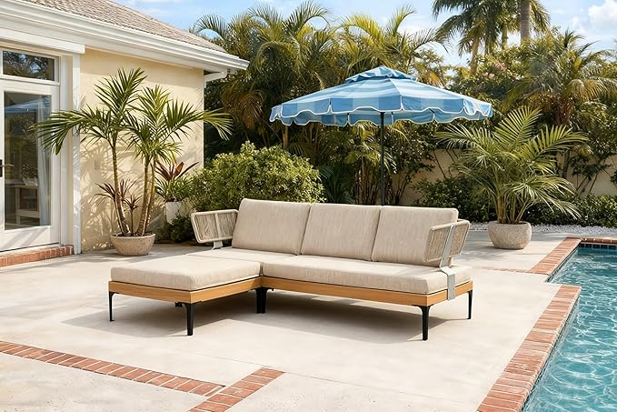 PURPLE LEAF Patio Furniture Set Outdoor Sectional Sofa with Cushions and Pillows Wicker L-Shaped 4 Pieces Aluminum Conversation Sets with Ottoman for Balcony Yard Garden Poolside, Oatmeal Greige