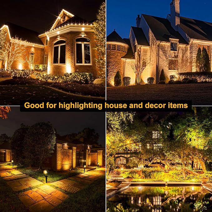 LED Spotlights Outdoor,Low Voltage Landscape Lighting IP65 Waterproof with US Plug, 3000K Warm White Outdoor Spot Lights for Yard Flag Pole House Garden Tree(6-in-1)
