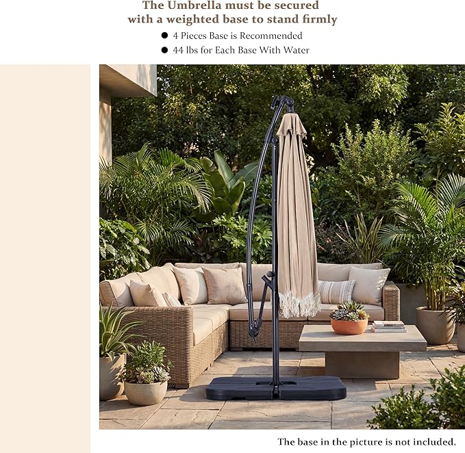 MONDAWE 10FT Cantilever Patio Umbrella with Tassels, 360° Rotation Offset Outdoor Umbrella, Heavy Duty Backyard Shade Umbrella with 180G Fabric for Patio Garden Deck