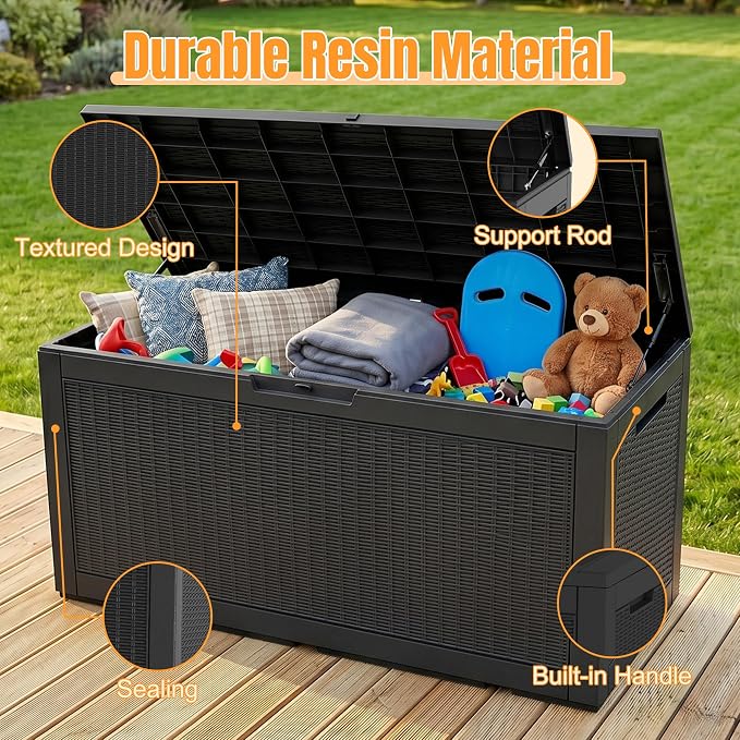 Outdoor Storage Box,160 Gallon Resin Deck Box,Waterproof & UV Resistant Lockable Package Delivery Bin,Toy Cabinet for Indoor & Outdoor