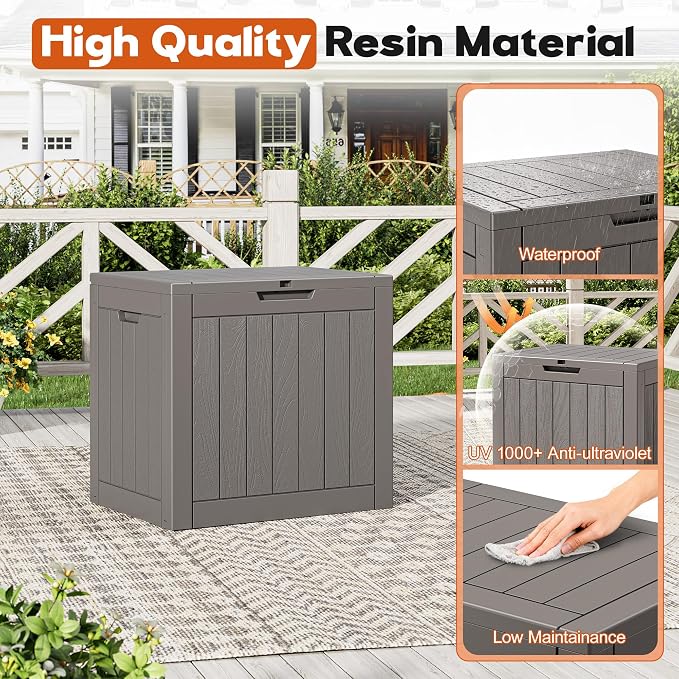 Outdoor Storage Box, Resin Deck Boxes Indoor and outdoor, Waterproof Storage Box Lockable Lid (Grey,31 Gallon)