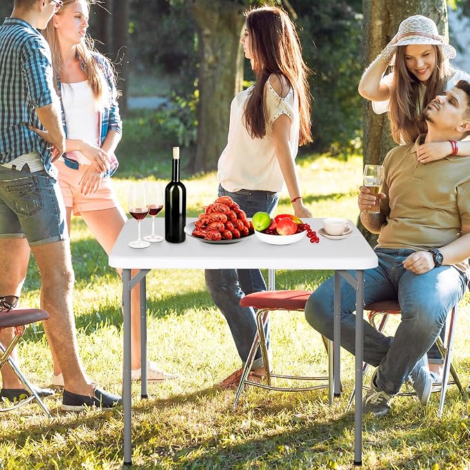 JupiterForce 3ft Folding Card Table, Indoor Outdoor Portable Plastic Picnic Table, Heavy Duty Party Camping Dining Table, White