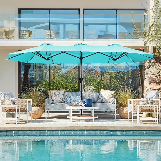 SUPERJARE 13FT Outdoor Umbrella for Patio, Double sided Pool Umbrellas with Fade Resistant Canopy, Large Table Umbrella for Deck, Market, Backyard - Light Blue(No Base)