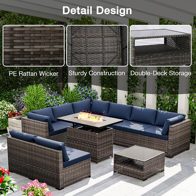 Joyside 5-Piece Patio Furniture Set, Rattan Outdoor Sectional Wicker Patio Conversation Set with Cushions and Coffee Table