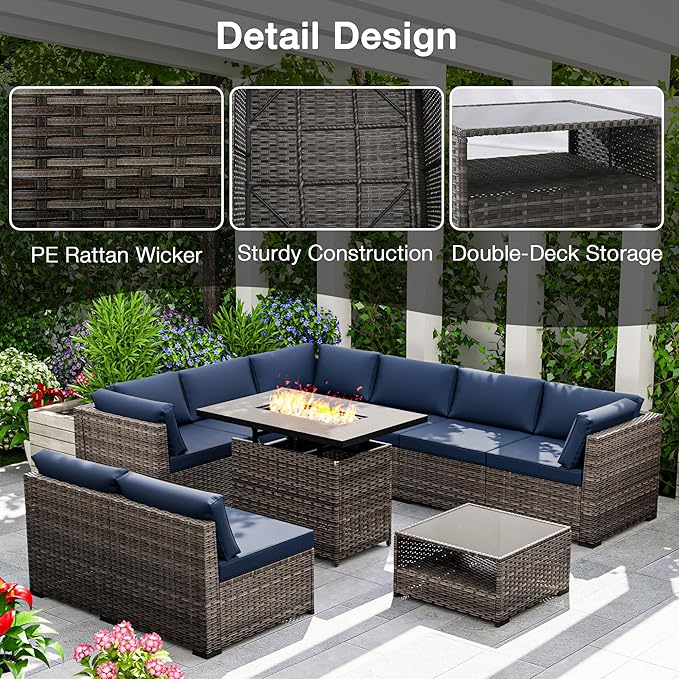 Joyside 7-Piece Patio Furniture Set, Rattan Outdoor Sectional Wicker Patio Conversation Set with Cushions and Coffee Table