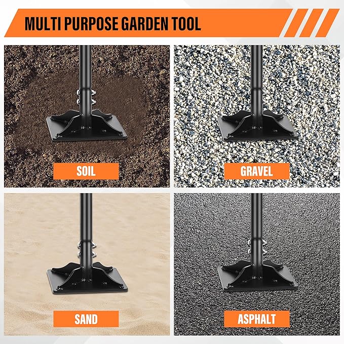 YEELOR Steel Tamper 8in×8in, 45in Long-Handled Hand Tamper with Rubber Grip, Durable Ground Tamper, Ideal for Leveling Garden Soil, Gravel, as Well as Laying Floor Tiles and Repairing Blacktop