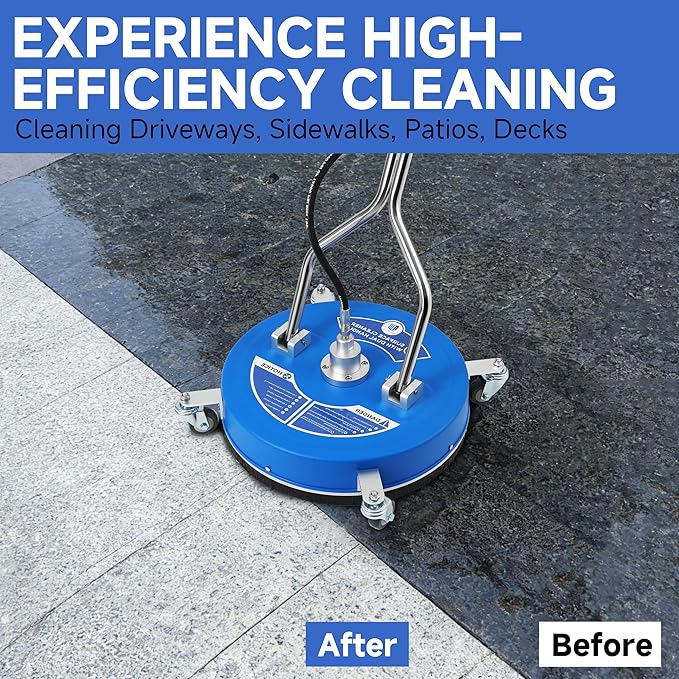 RIDGE WASHER 20’’ Pressure Washer Surface Cleaner, 4500 PSI Surface Cleaner with Dual Handle, Power Washer Surface Cleaner Attachment with Wheels for Cleaning Driveways, Sidewalks, Patios