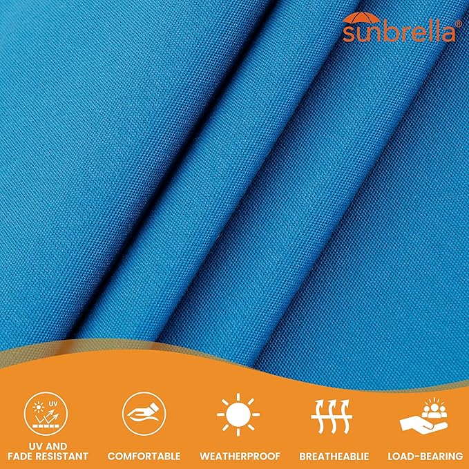 Lazy Daze Hammocks 12 FT Sunbrella Fabric Hammock not Fading with Spreader Bars and Free Pillow Fits for 2 Persons, All Weather and Fade Resistant for Patio Yard, 450 lbs Capacity, Canvas Pacific Blue