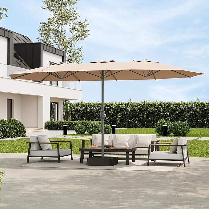 9x15 ft Large Outdoor Umbrella with Base Included, Extra Wide Patio Umbrella with UV Protection, Heavy Duty Backyard & Pool Umbrella with 12 Ribs for Garden Patio Balcony