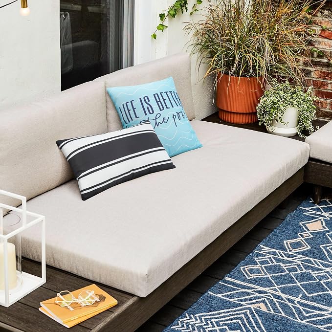Adabana Outdoor Waterproof Pillow Covers 20x20 Inch, Life is Better | Blue Decor Waterproof Pillow Cover Set of 2 for Patio, Porch, Garden Furniture,Life is Better by The Pool