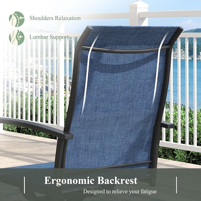 3 Pieces Small Patio Dining Set, Outdoor Furniture of 18.5" Round Patio Side Table & Patio Swivel Chairs for Backyard Lawn Garden, Black Table and Dark Blue Chairs