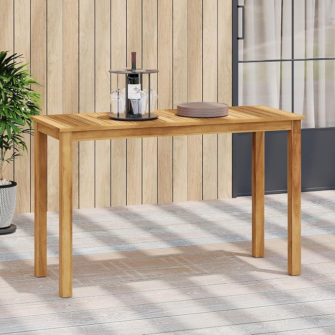 GDFStudio 60" Outdoor Acacia Wood Dining Table Rectangle Counter Height Table for Outdoor Lawn Backyard Garden Deck, Light Teak
