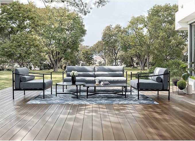 HERA'S HOUSE Patio Furniture Set, All Weather 5 Pieces Metal Outdoor Conversation Set with Sofa,Chairs and Coffee Table for Lawn, Garden, Backyard, Modern Outdoor Conversation Set for Deck